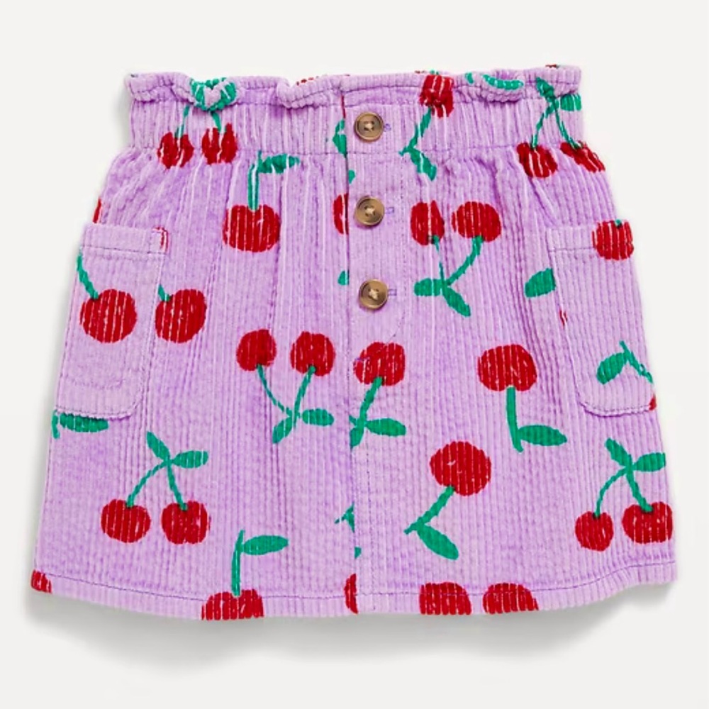 Corduroy Cherries Purple Toddler Skirt w/ Pockets Elastic Ruffled Waist Size 4T